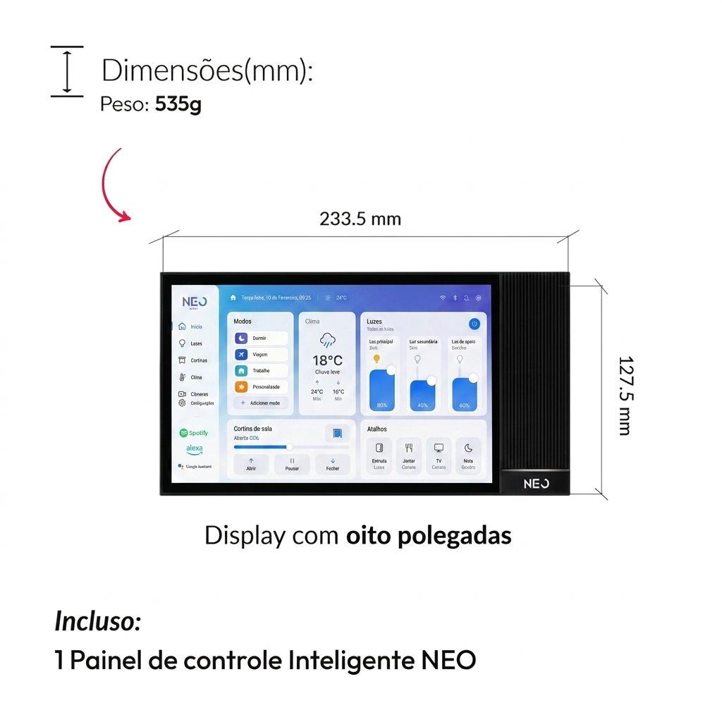 Painel de Controle Central Inteligente Nexus Connecta 8 Hub Zigbee com Alexa Preto Neo Avant