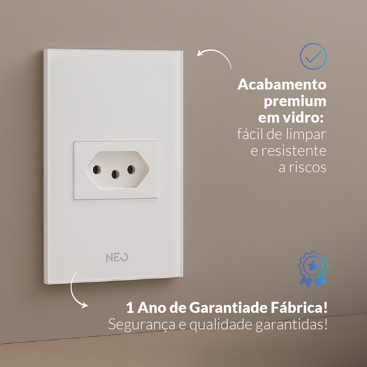 Tomada Padrão Flex com 1 Saida 4x2 10A e 20A Bivolt Branco Neo
