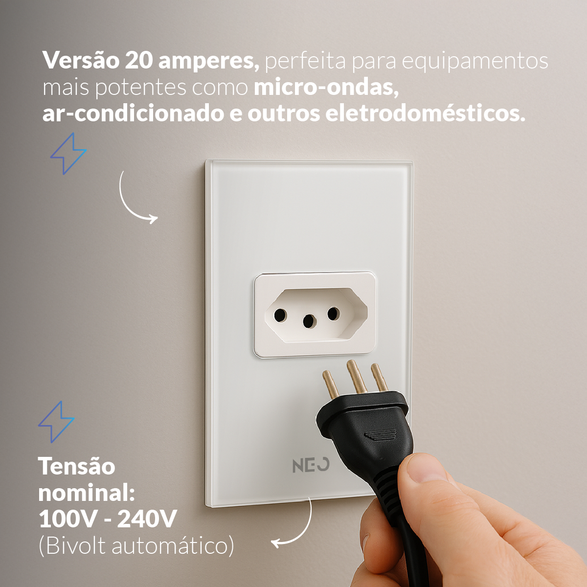 Tomada Padrão Flex com 1 Saida 4x2 10A e 20A Bivolt Branco Neo