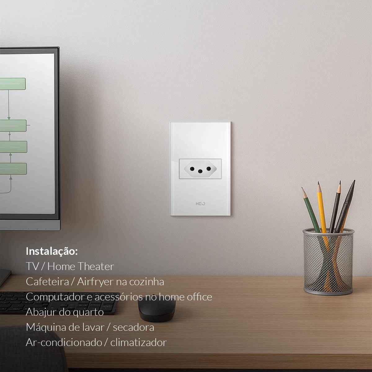 Tomada Padrão Flex com 1 Saida 4x2 10A e 20A Bivolt Branco Neo