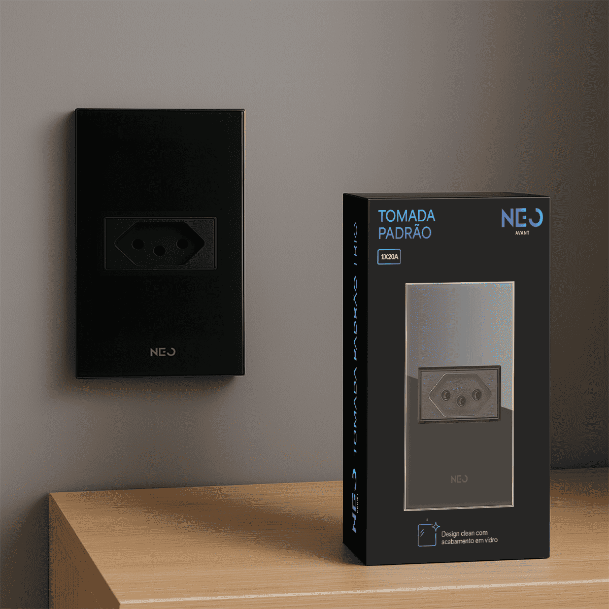Tomada Padrão Flex com 1 Saida 4x2 20A Bivolt Preto Neo - NEO Avant