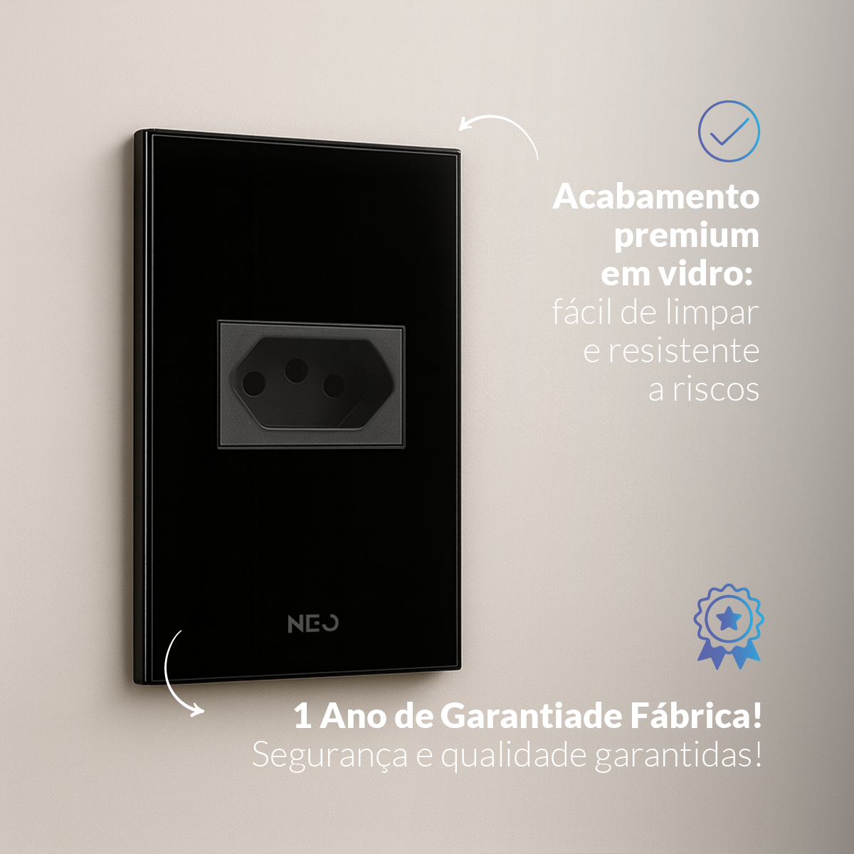 Tomada Padrão Flex com 1 Saida 4x2 20A Bivolt Preto Neo