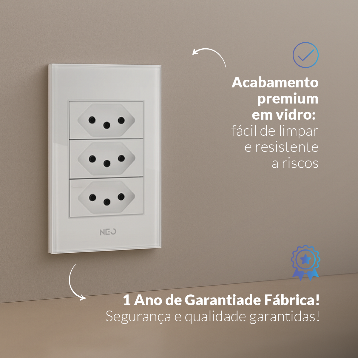 Tomada Padrão Flex Trio com 3 Saídas 4x2 10A e 20A Bivolt Branco Neo