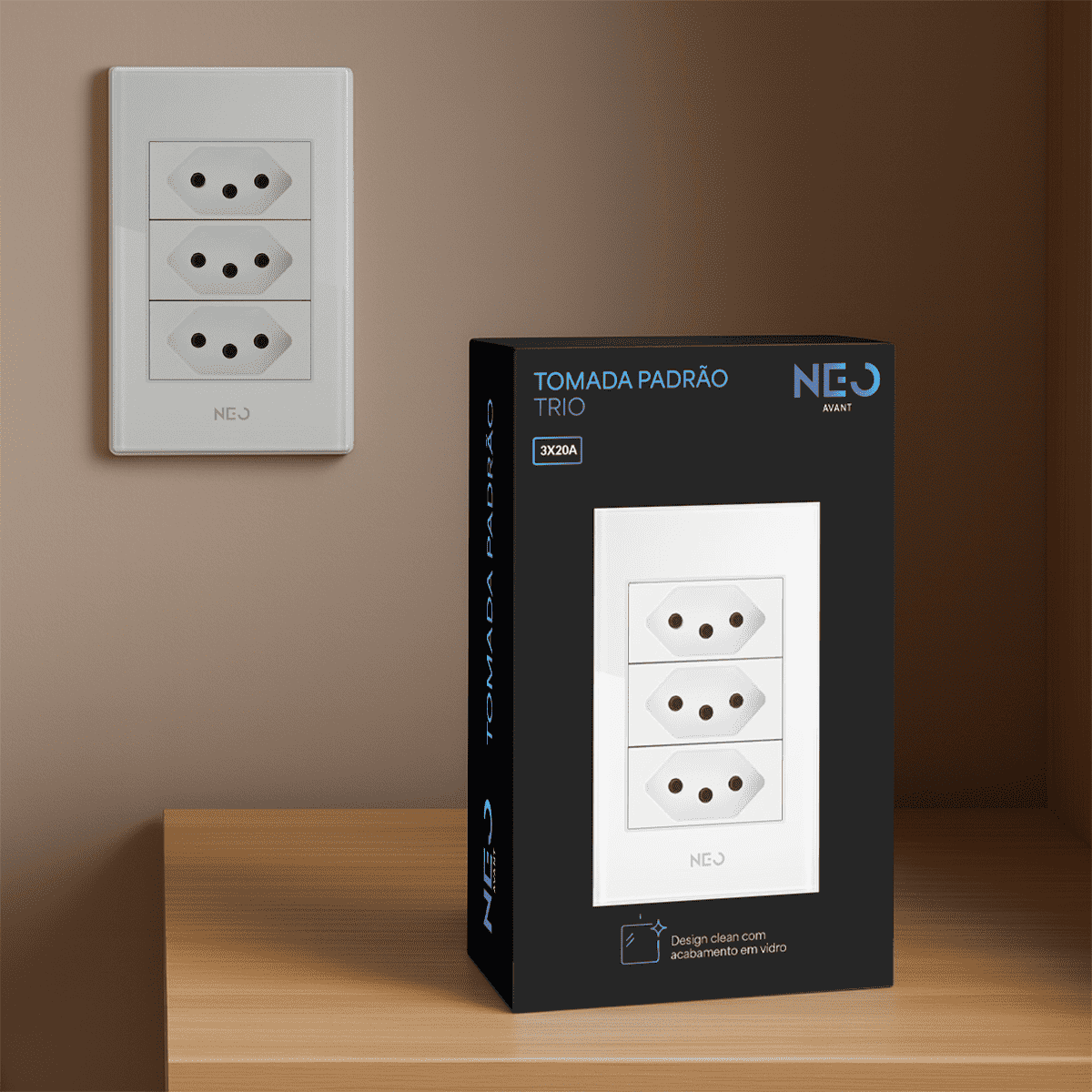 Tomada Padrão Flex Trio com 3 Saídas 4x2 20A Bivolt Branco Neo - NEO Avant