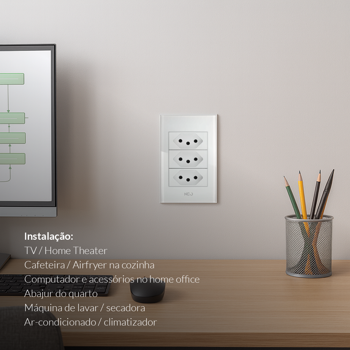 Tomada Padrão Flex Trio com 3 Saídas 4x2 10A e 20A Bivolt Branco Neo