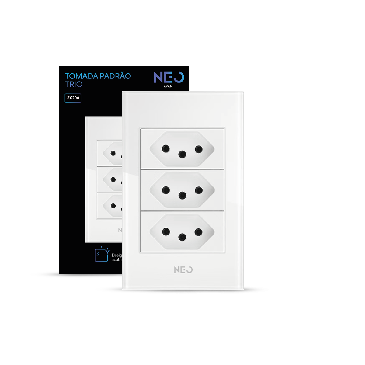 Tomada Padrão Flex Trio com 3 Saídas 4x2 10A e 20A Bivolt Branco Neo