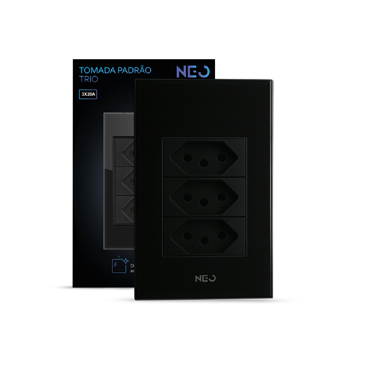 Tomada Padrão Flex Trio com 3 Saídas 4x2 20A Bivolt Preto Neo