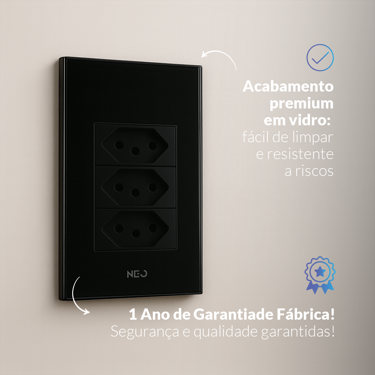 Tomada Padrão Flex Trio com 3 Saídas 4x2 20A Bivolt Preto Neo