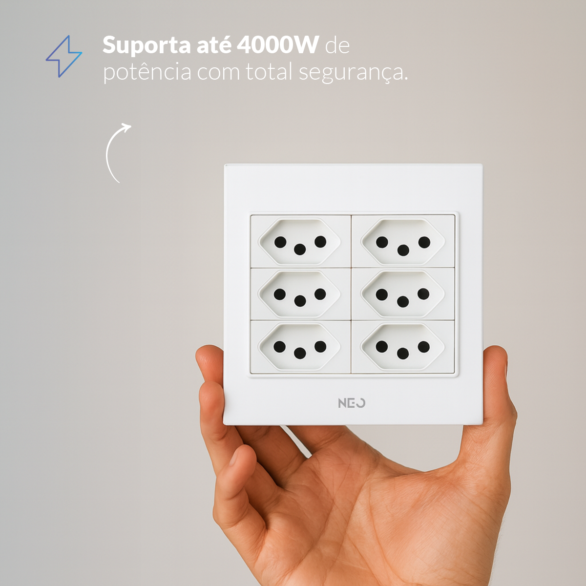 Tomada Padrão Flex com 6 Saídas 4x4 10A e 20A Bivolt Branco Neo