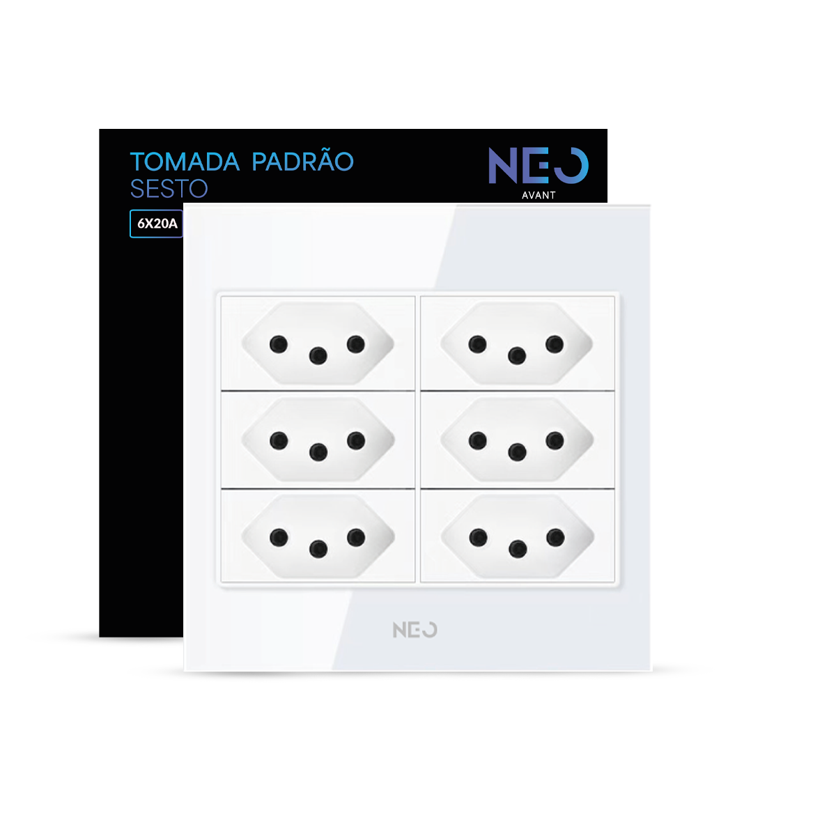 Tomada Padrão Flex com 6 Saídas 4x4 10A e 20A Bivolt Branco Neo