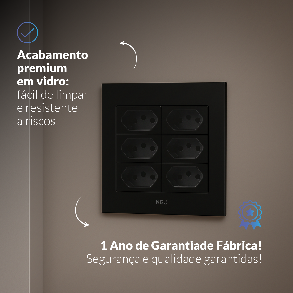 Tomada Padrão Flex Sesto com 6 Saídas 4x4 10A e 20A Bivolt Preto Neo