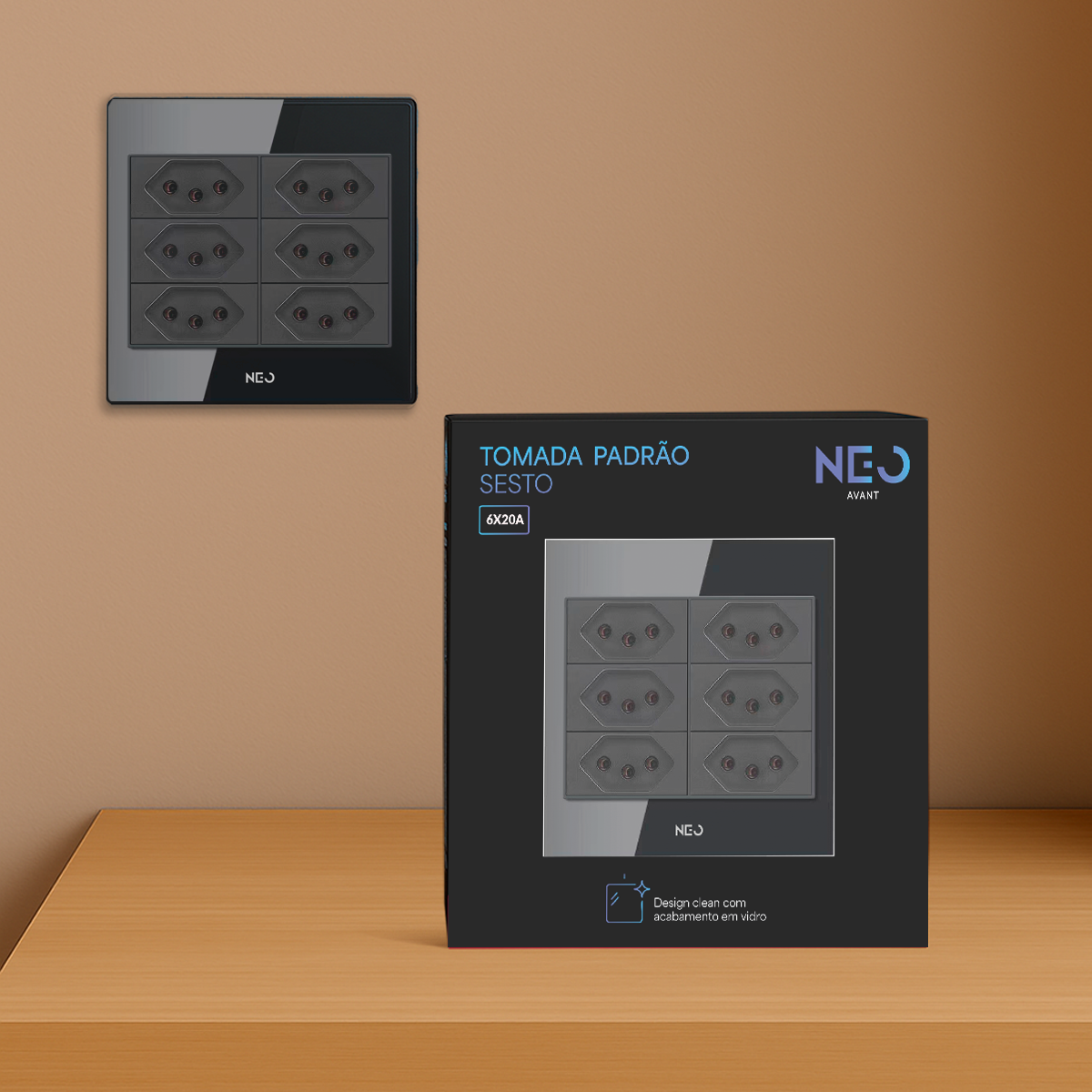 Tomada Flex Sesto com 6 Saídas 4x4 10A e 20A Bivolt Preto Avant Neo - NEO Avant