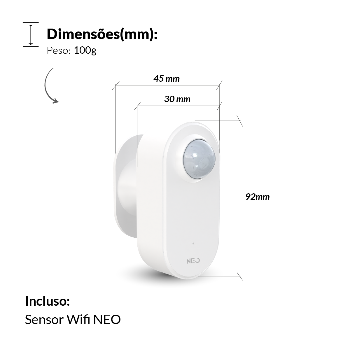 Sensor Presença Articulado 360 Wi-fi 2.4 GHz Sobrepor Bivolt Branco
