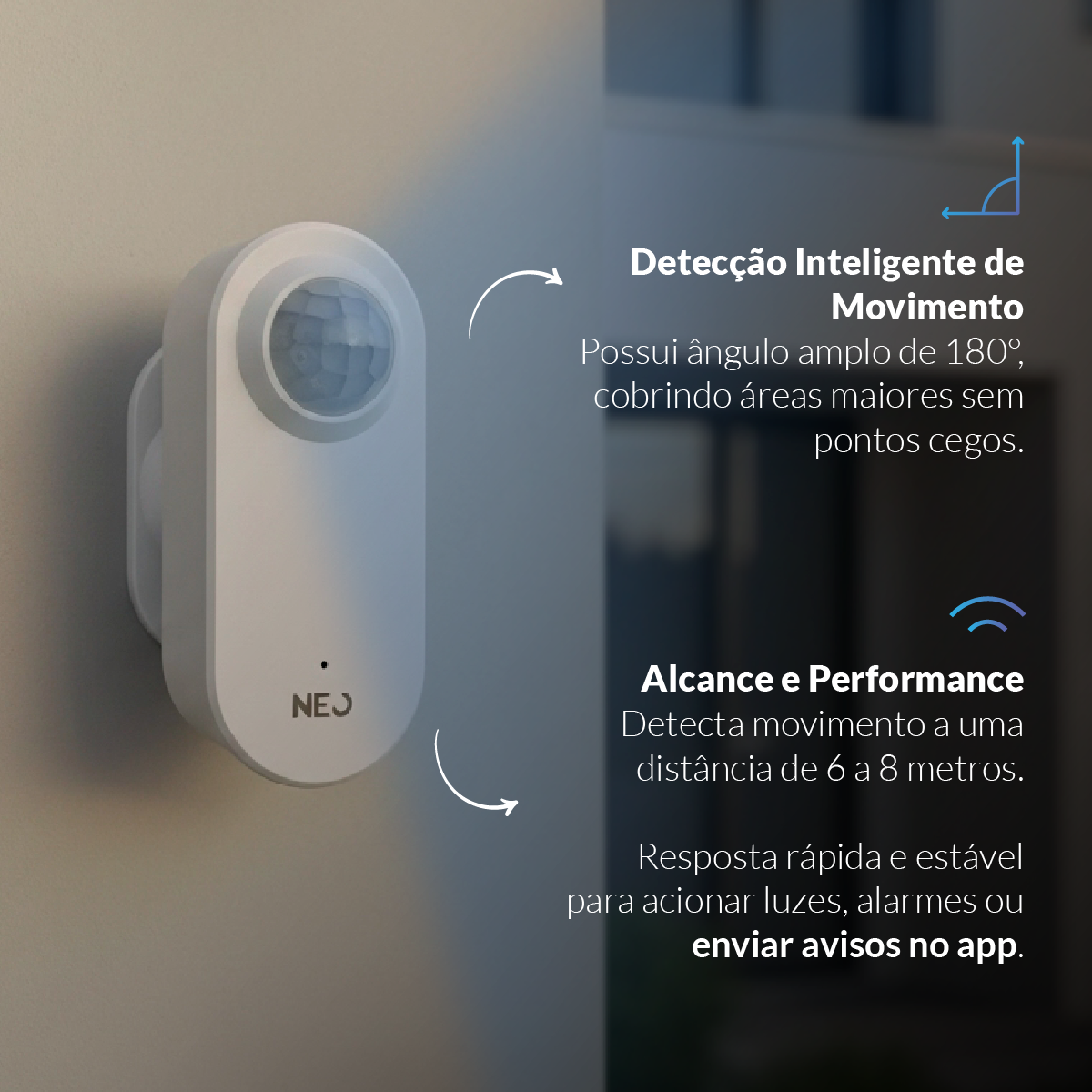 Sensor Presença Articulado 360 graus Wifi Sobrepor Bivolt Branco