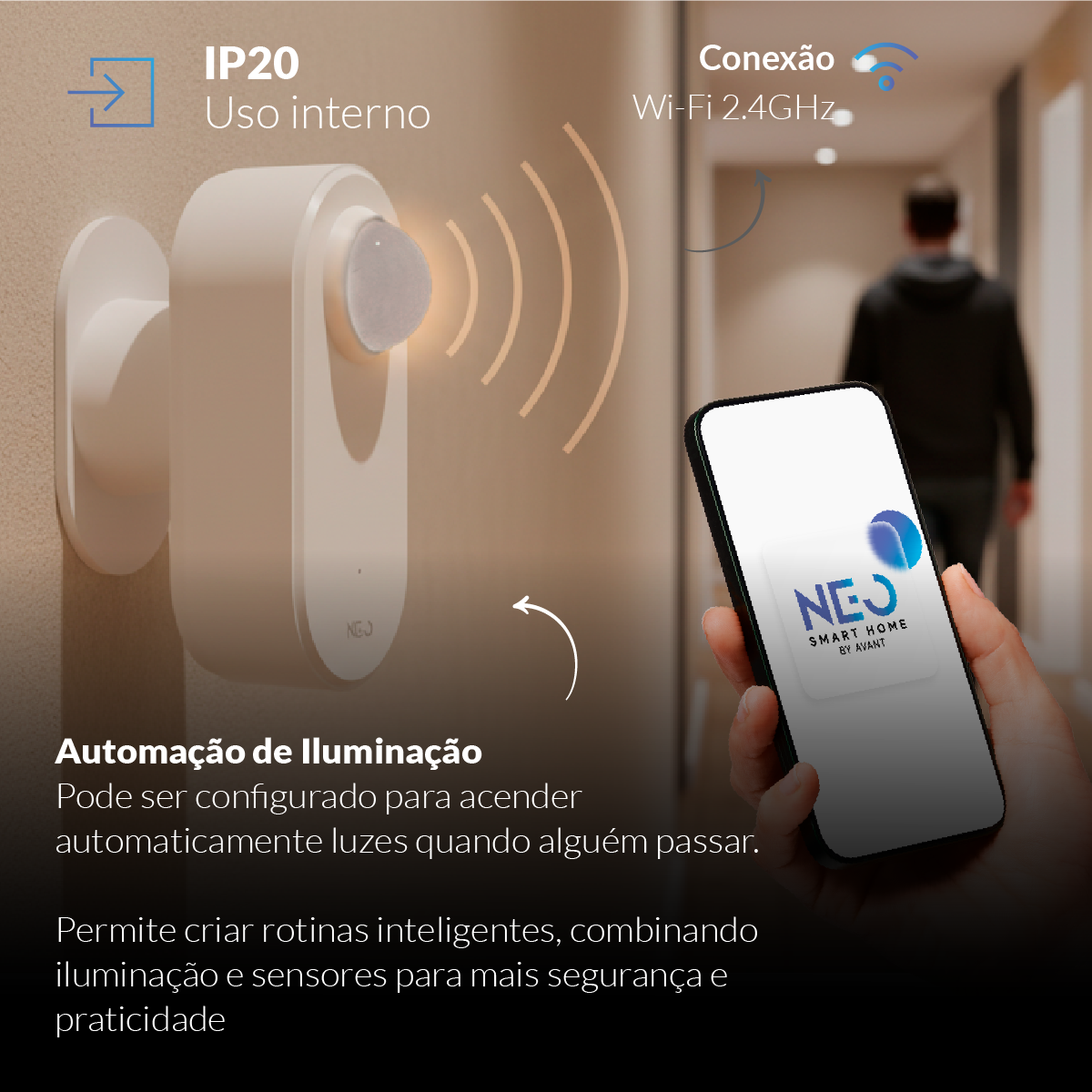 Sensor Presença Articulado 360 graus Wifi Sobrepor Bivolt Branco