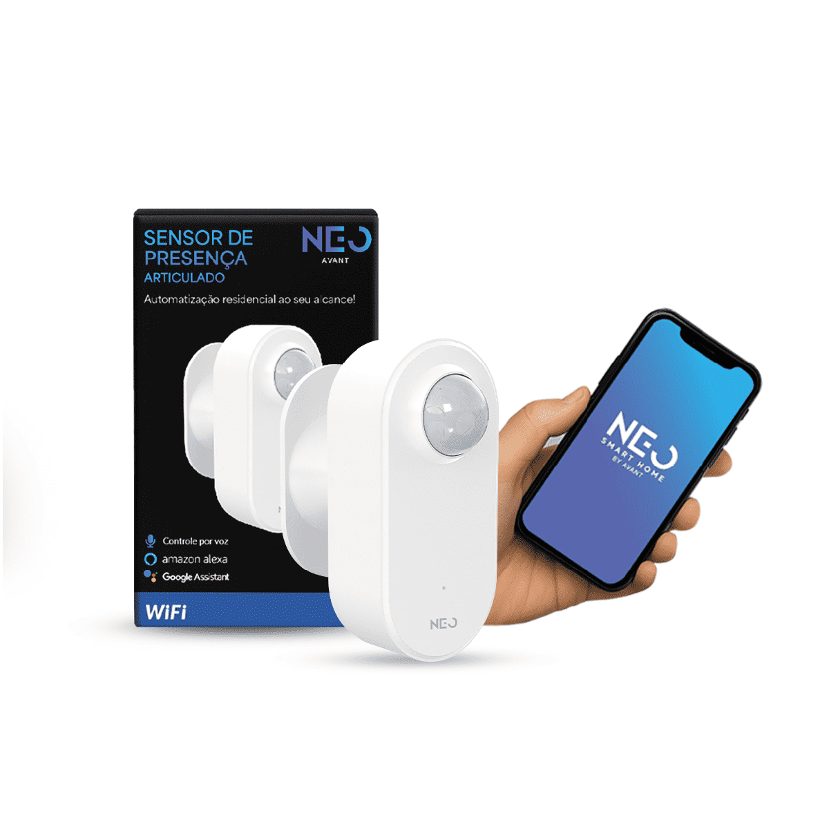 Sensor Presença Articulado 180 graus Wifi Sobrepor Bivolt Branco - NEO Avant