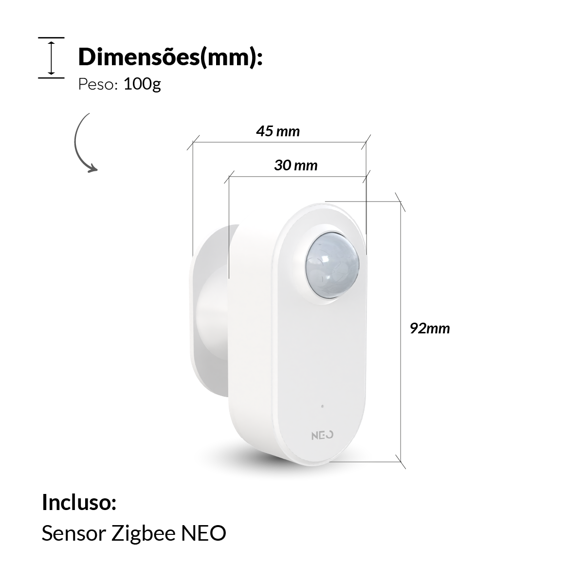 Sensor Presença Articulado 180 graus Zigbee Embutir Bivolt Branco Neo