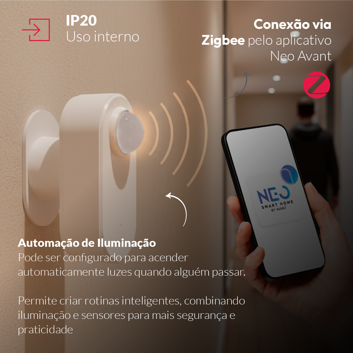 Sensor Presença Articulado 180 graus Zigbee Embutir 110v/220v Branco Avant Neo