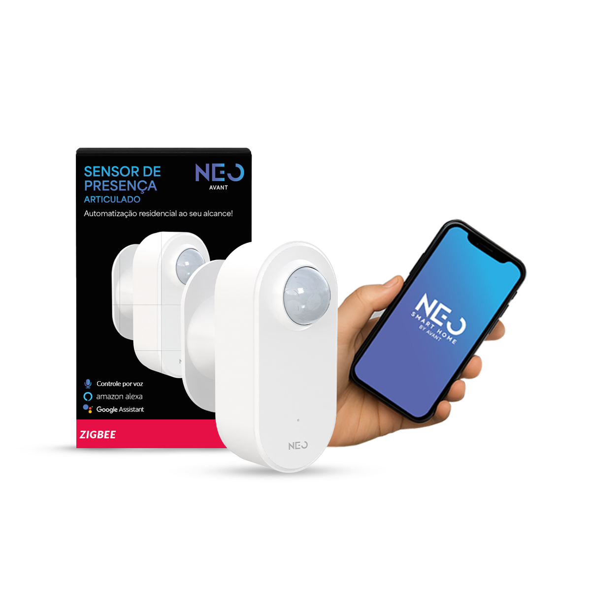 Sensor Presença Articulado 180 graus Zigbee Embutir Bivolt Branco Neo