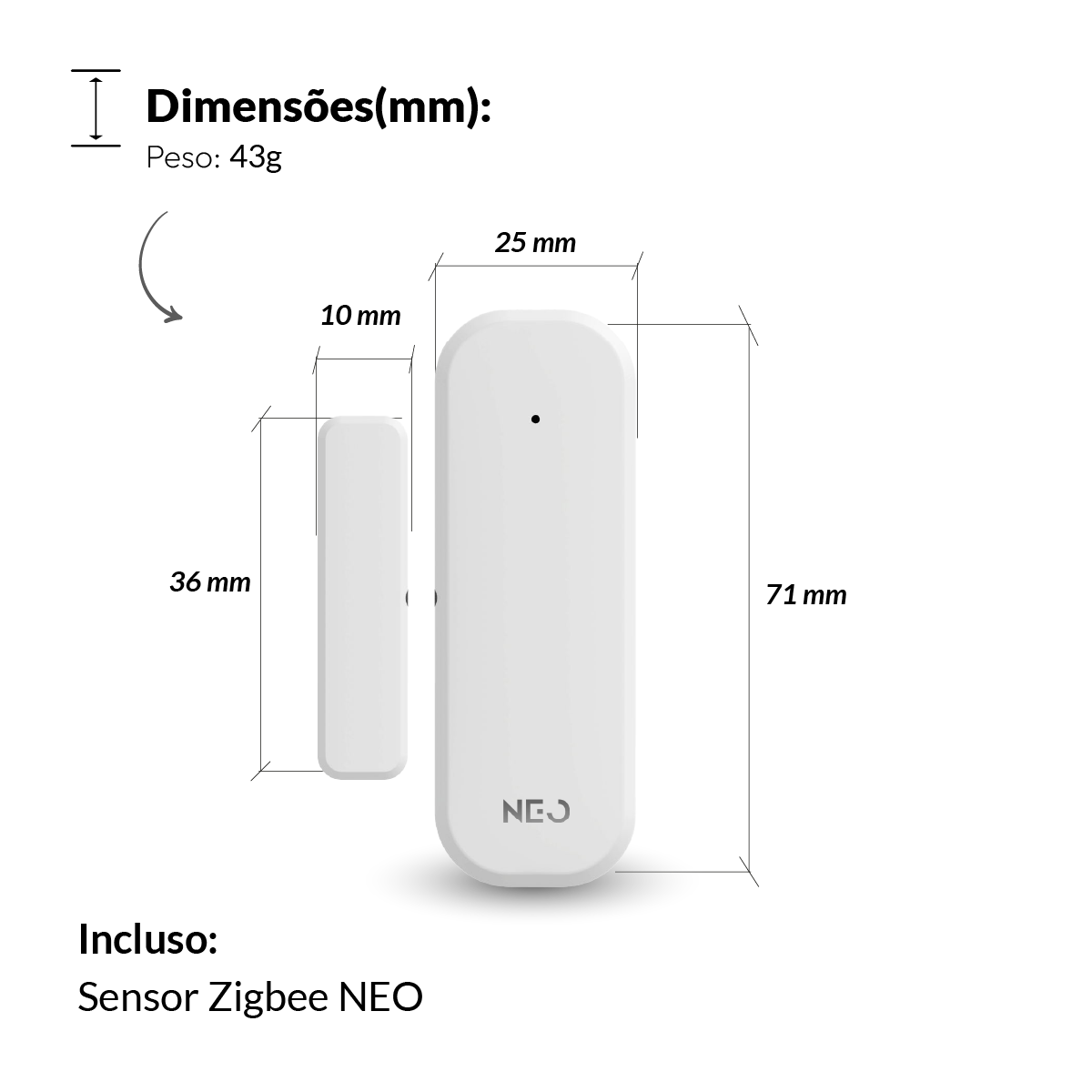 Sensor Porta e Janela Zigbee Sobrepor Branco Neo