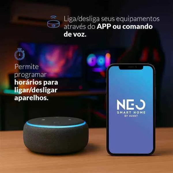 Kit Automação Lâmpada RGB 15w Interruptor 1 botão Tomada Inteligente Preto Wi-Fi 4x2 Bivolt Neo Avant