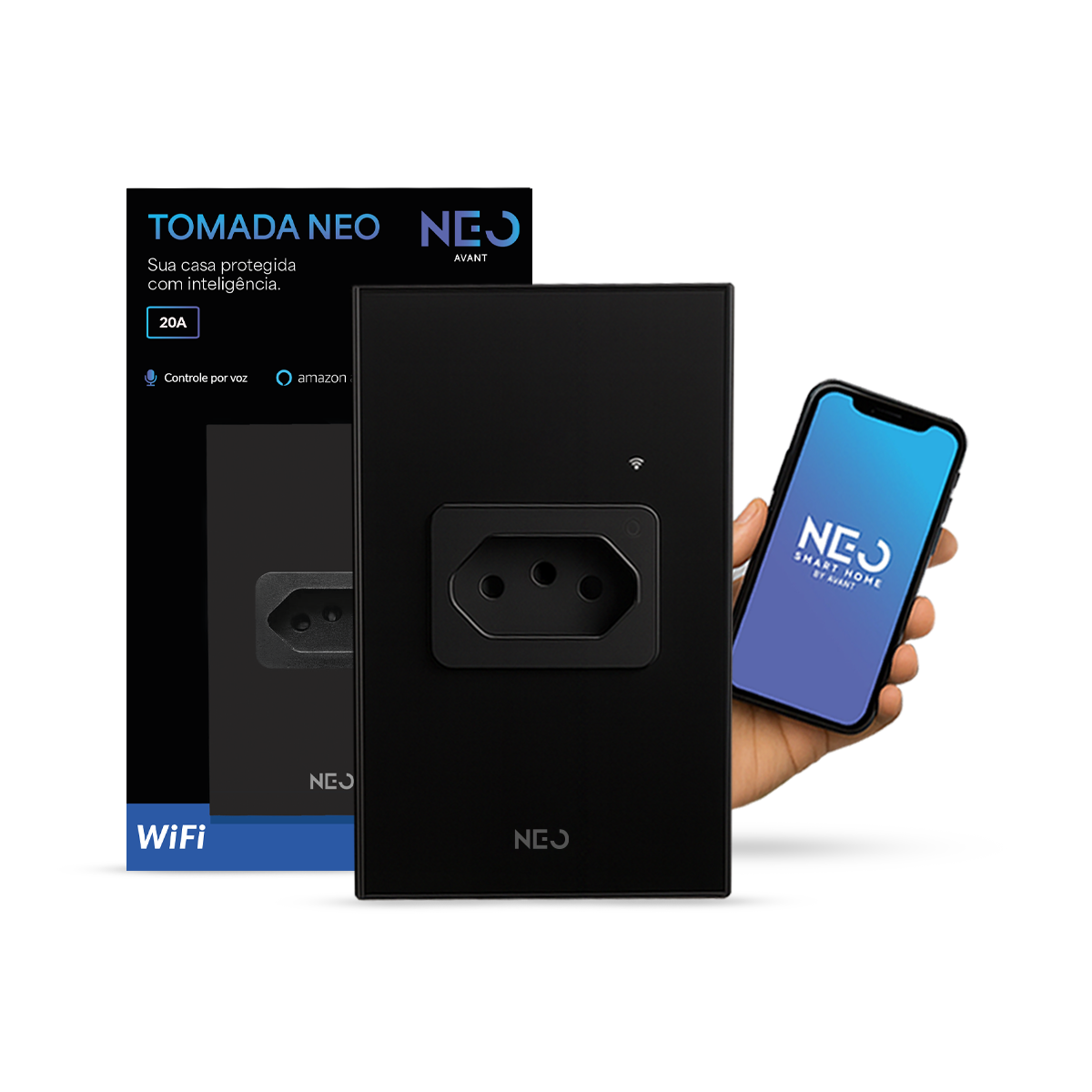 Tomada Inteligente Wifi 20A Bivolt Preto Neo
