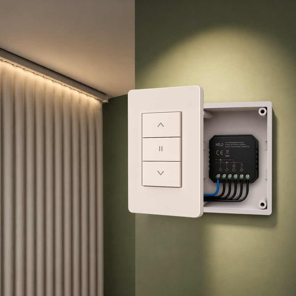 Módulo Interruptor Relé de Cortina Zigbee Sobrepor 10A Bivolt Branco Neo