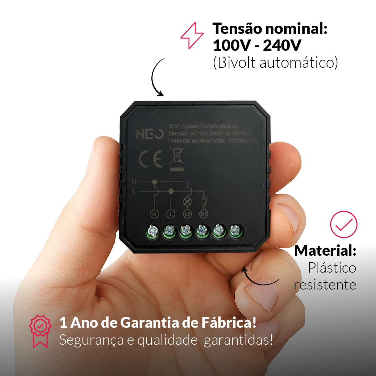 Modulo Interruptor Relé de Cortina Zigbee Sobrepor 10A 110v/220v Branco Avant Neo - NEO Avant