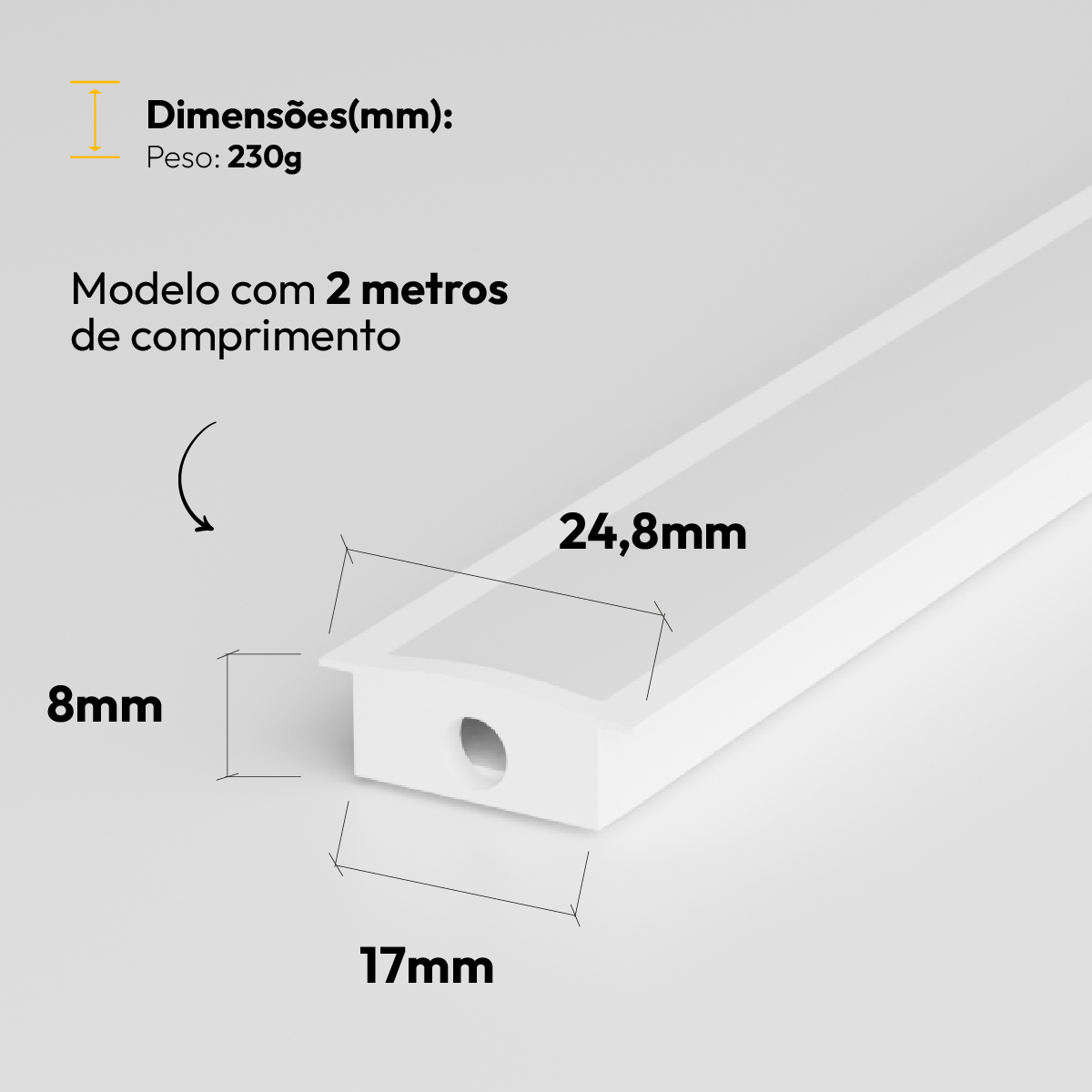 Perfil Led Barra 2m Inside 24x08mm Embutir Branco Alut