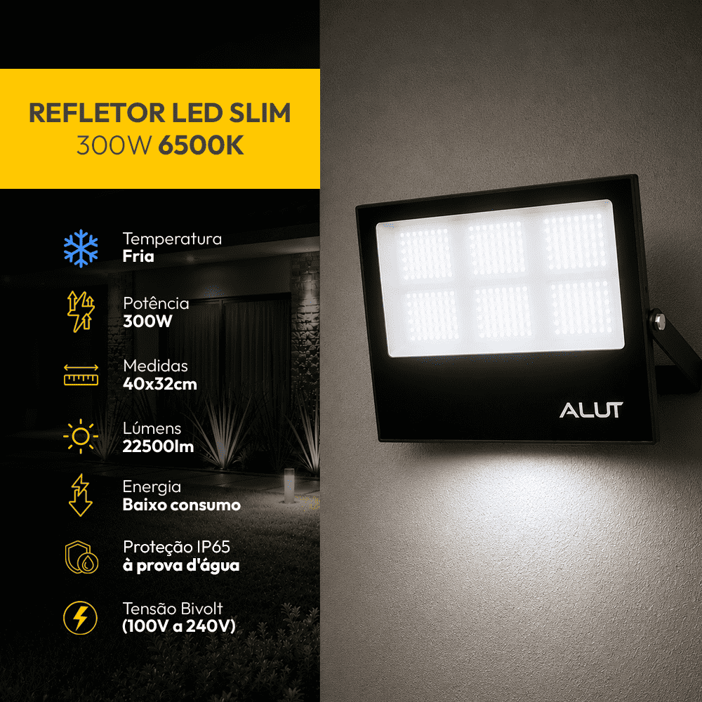Refletor Led Slim 300w 6500k Branco Frio Bivolt IP65 Alut - NEO Avant