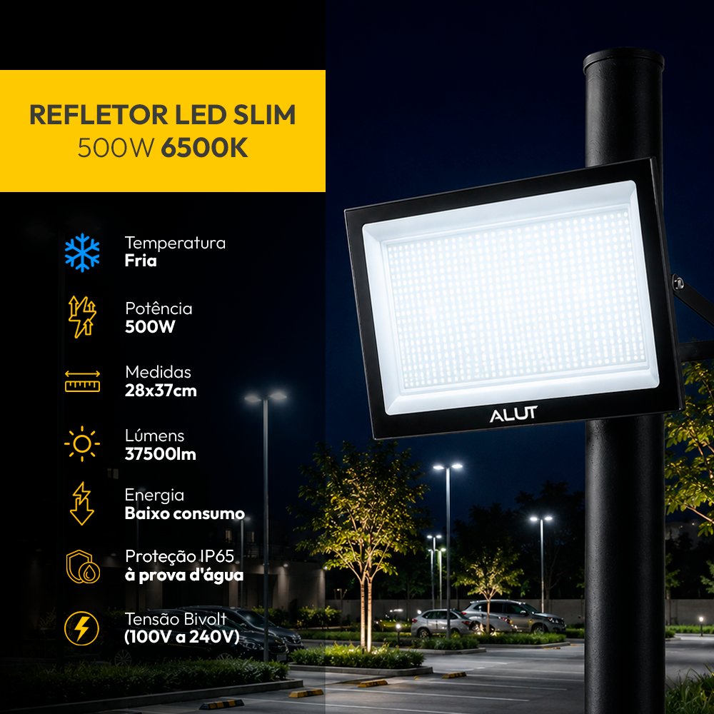 Refletor Led Slim 500w 6500k Branco Frio Bivolt IP65 Alut