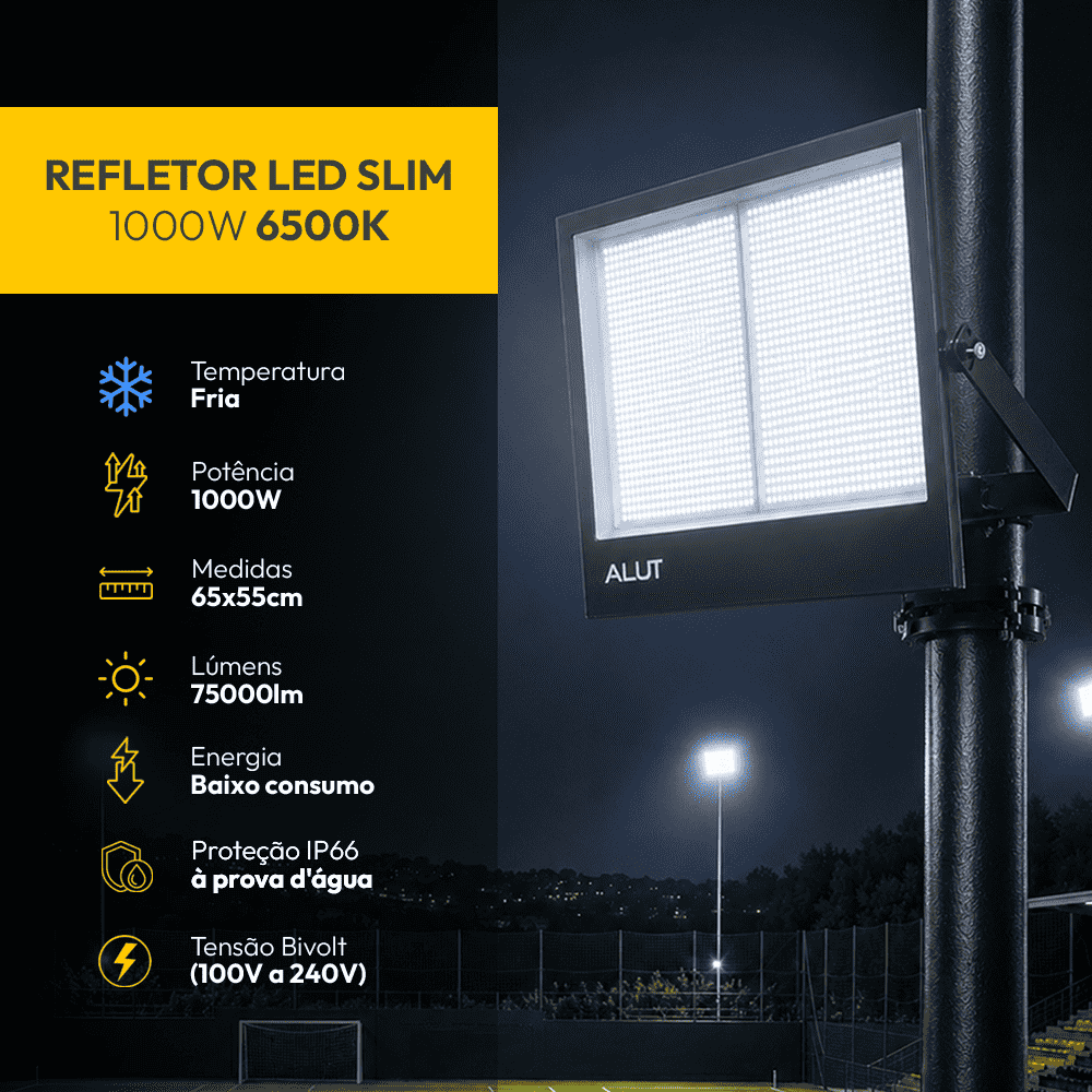 Refletor Led Slim 1000w 6500k Branco Frio Bivolt IP65 Alut - NEO Avant