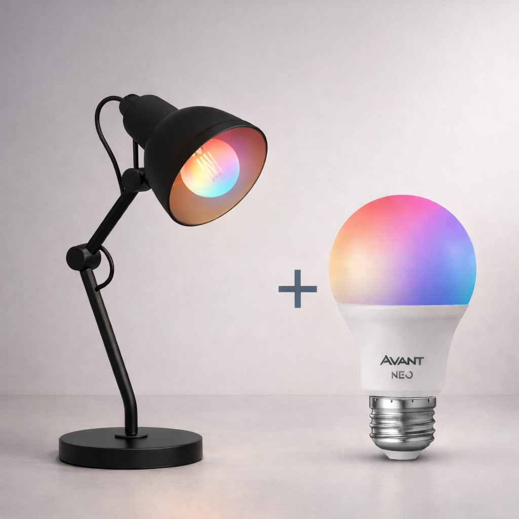 Kit Luminária De Mesa Preto com Lâmpada Pera RGB 15w E27 Neo Avant