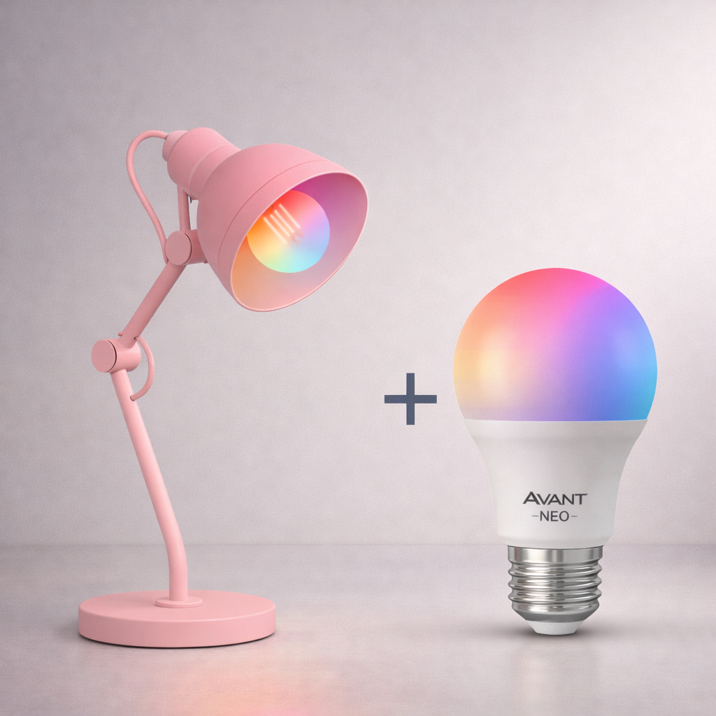 Kit Luminária De Mesa Rosa com Lâmpada Pera RGB 15w E27 Neo Avant