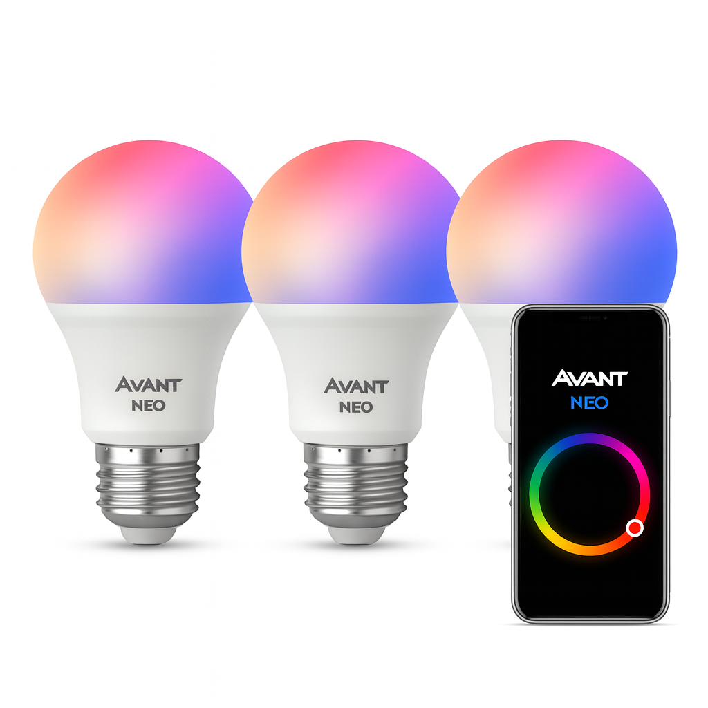 Kit 3 Lâmpadas Led Pera Inteligente Wifi 2.4 GHz 15w RGB E27 Bivolt Neo Avant - NEO Avant