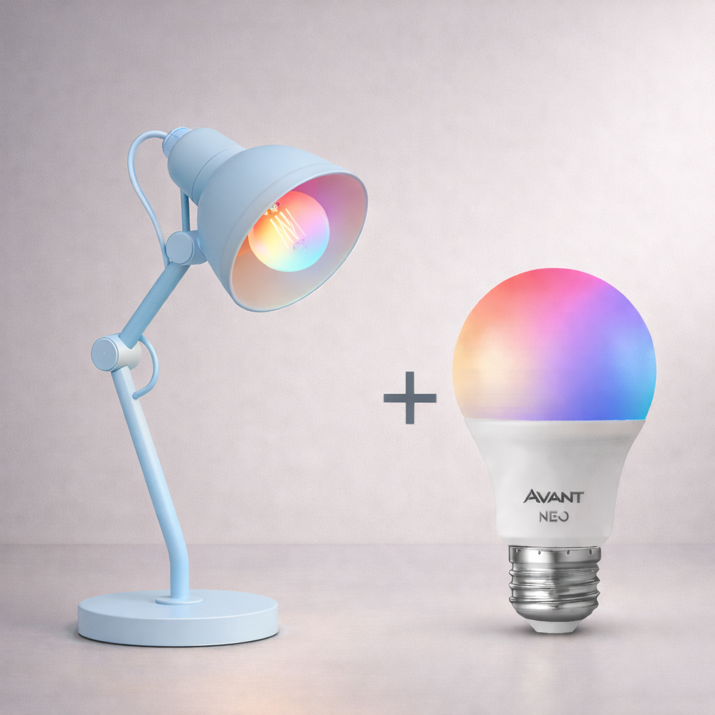 Kit Luminária De Mesa Azul com Lâmpada Pera RGB 15w E27 Neo Avant