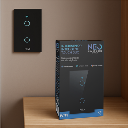 Interruptor Inteligente Smart Wi-fi 2 Wi-Fi Botões 4x2 Bivolt Preto Neo Avant