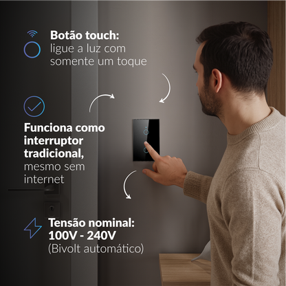 Interruptor Inteligente Smart Wi-fi 2 Wi-Fi Botões 4x2 Bivolt Preto Neo Avant