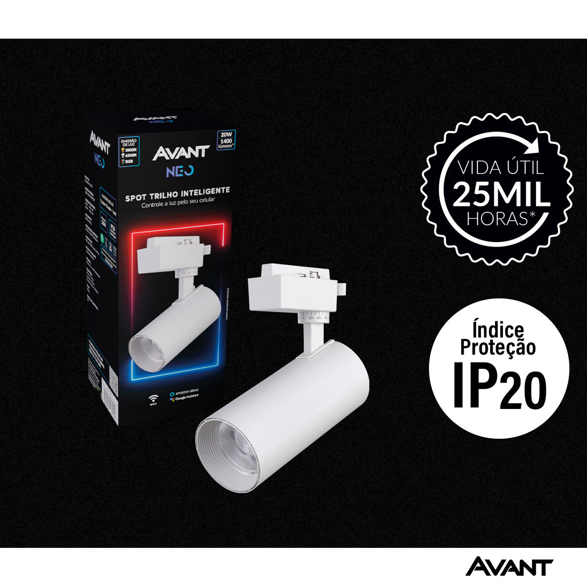 Spot Led Para Trilho Inteligente 20W RGB Bivolt IP20 Branco Neo
