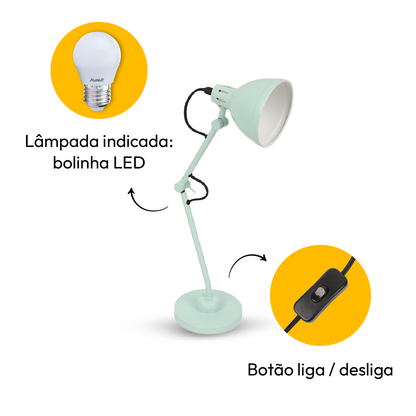 Kit Luminária De Mesa Azul com Lâmpada Pera RGB 15w E27 Neo Avant