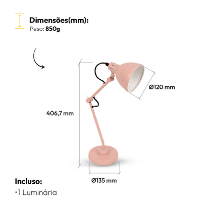 Kit Luminária De Mesa Rosa com Lâmpada Pera RGB 15w E27 Neo Avant
