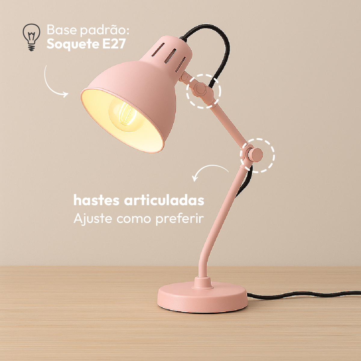 Kit Luminária De Mesa Rosa com Lâmpada Pera RGB 15w E27 Neo Avant