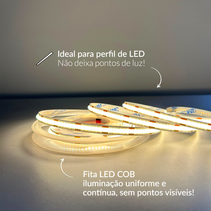 Fita Led 5m Cob 8w 2700k Branco Quente 720lm 12v Alut
