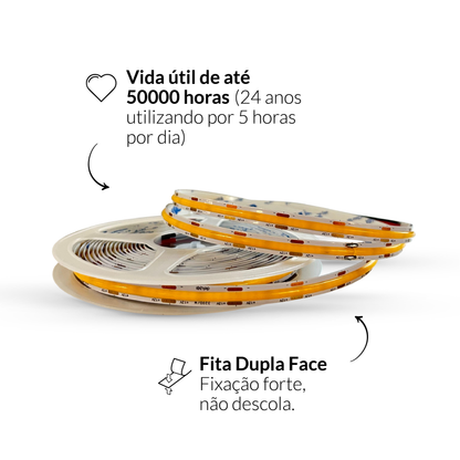 Fita Led 5m Cob 8w 3000k Branco Quente 720lm 12v Alut