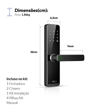 Fechadura Digital Inteligente Stark Handle Embutir Biometria Wifi Preto Neo