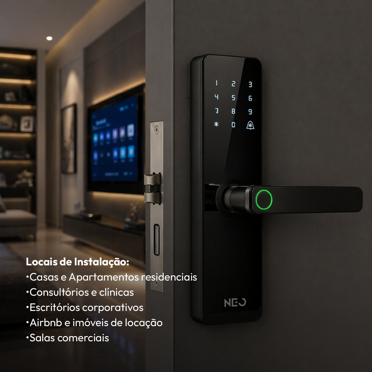 Fechadura Digital Inteligente Stark Handle Embutir Biometria Zigbee Preto Neo