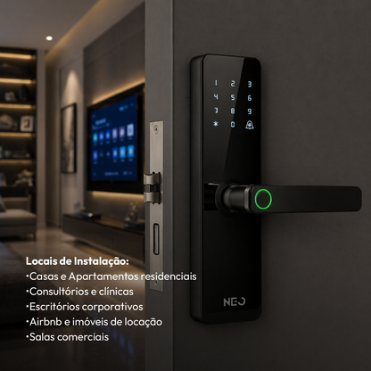 Fechadura Digital Inteligente Stark Handle Embutir Biometria Zigbee Preto Neo