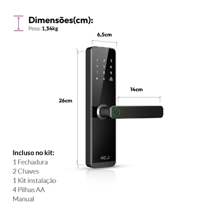 Fechadura Digital Inteligente Stark Handle Embutir Biometria Zigbee Preto Neo