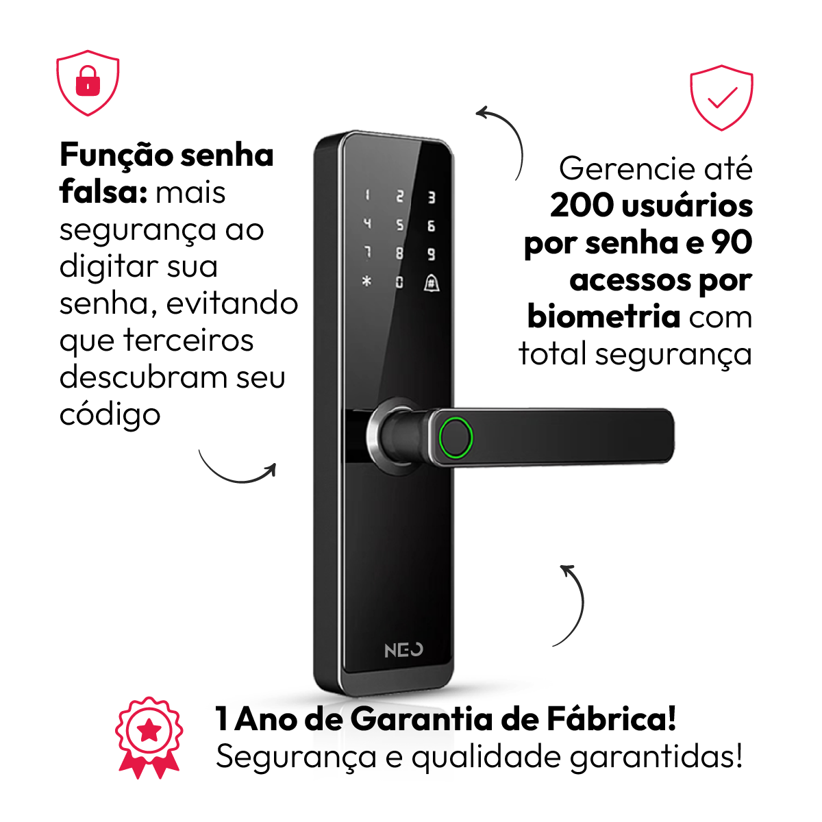 Fechadura Digital Inteligente Stark Handle Embutir Biometria Zigbee Preto Neo