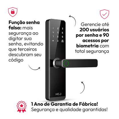 Fechadura Digital Inteligente Stark Handle Embutir Biometria Zigbee Preto Neo